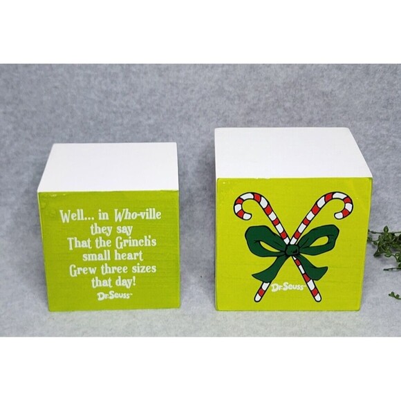 Grinch Christmas Story Stacking Boxes Cindy Lou Who Max The Dog 2 Pc Wooden NEW - Picture 5 of 8